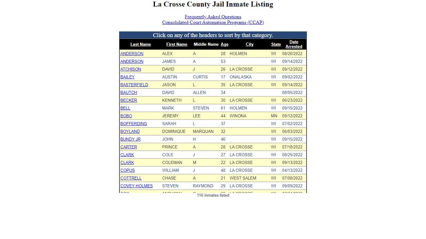 Inmate Locater-Version: 2021.9.14.0 - La Crosse County, Wisconsin